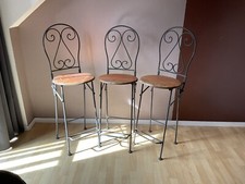3 Tabourets,fer Forgé,bois, Bar,pliables,avec Dossiers,art Deco