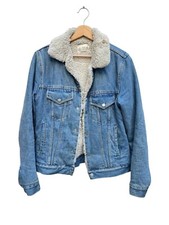 Sandro Lightwash Denim shearling jacket Sherpa Lined Size S