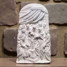 Bas-relief religieux en plâtre blanc 14 cm – scène biblique antique décor mural