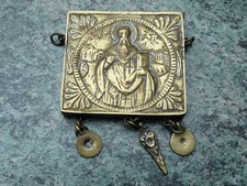 Superbe rare ancienne boîte reliquaire orthodoxe en laiton Orthodox Box 19th