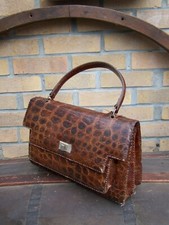Sac Dame Croco Ancien Vintage Cuir Fauve