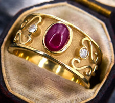 Bague en argent sterling 925 rubis naturel et pierres précieuses zircone cubi...