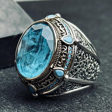 AAA QUALITY SOLID STERLING 925 SILVER HANDMADE MEN'S JEWELRY TOURMALINE RING