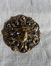 ANCIEN BOUTON EN LAITON ET ACIER FACETTE TÊTE DE CHIEN Lévrier