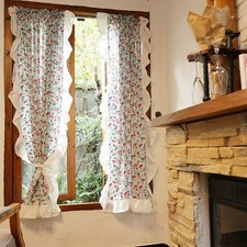 Rideaux de fenêtre à volants à fleurs, panneaux de coton de style pastoral