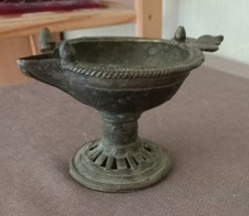 Lampe à huile en bronze XIXe Inde du Sud – lampe rituelle antique 8,5 cm