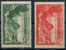 Victoire Samothrace Timbres France Neufs ** 354 - 355 année 1937 sans charnière