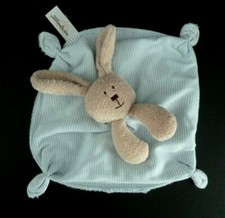 13. DOUDOU PLAT TEDDY KOMPANIET LAPIN BEIGE BLEU RAYE BLANC CARRE ETAT NEUF*