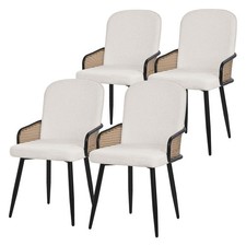 Chaises salle à manger tissu beige accoudoirs en rotin pieds métal noir lot de 4