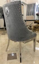 Chesterfield Chaise Baroque Velours Gris Argent Acier Chaises De Salle À Manger