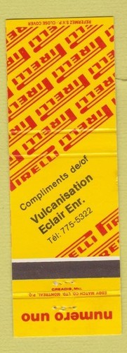 Matchbook cover pirelli - matchbook,