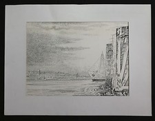 Henri LERAY (1905-1987) Dessin Marine Bretagne Vue de Nantes LOIRE AUX ANTILLES