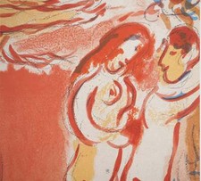 Marc CHAGALL : La Bible, Adam et Eve chassés du Paradis, Lithographie originale