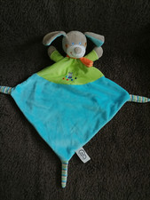 doudou plat lapin chien vert bleu Mots d'enfants Etat neuf