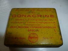 ancienne boite tôle GONACRINE 40 pastilles produit pharmaceutique vide