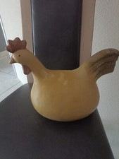 ancienne grande poule en terre cuite vernissée peinte Vintage déco 