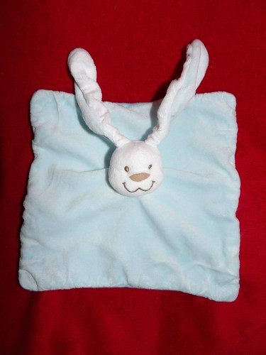 Doudou plat lapin - blanc, bleu