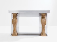 Manteau de cheminée Maison Jansen acier brossé pierre de taille 1968