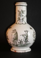 Pot d’apothicaire «  AQUA VITAE » en faïence de NEVERS, LA ROCHELLE, MOUSTIERS ?