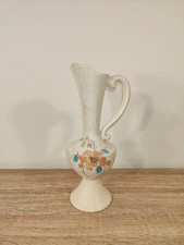 Vase Soliflore En Gres Forme De Pichet Signé CF Déco Florale Peint Main