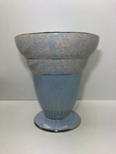 Grand Vase Faïence glaçurée Art Déco Salins Les Bains Décor moucheté bleu & rose