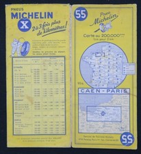 Carte MICHELIN 55 CAEN PARIS 1955 Guide Bibendum pneu tyre map