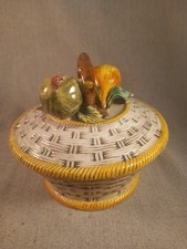 Ancien panier à fruits en barbotine Bassano Italy, corbeille céramique vintage