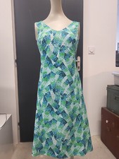 Pur vintage ancienne robe bleu vert blanc été taille 40? B6