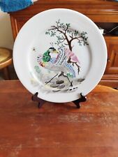 Grande Assiette LIMOGES décorative peinte A La Main oiseau Grue signée