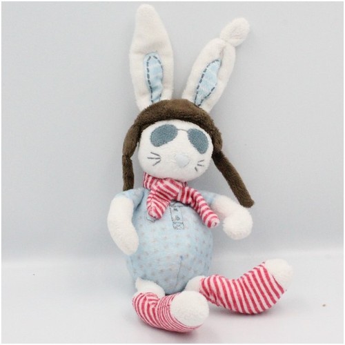 Doudou lapin blanc bleu - , rouge