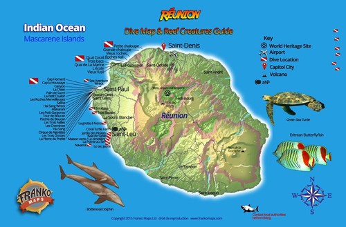 Réunion island dive map - island, &