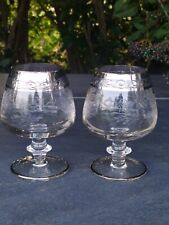  Paire de Grands  Verres  à Cognac Gravés et Argentés 