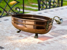 Jardinière Ovale en Cuivre - Poignées en Porcelaine - Pieds en Laiton - XIXe