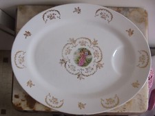 Grand plat de service en porcelaine ge Limoges - Haviland fleur dorure 39,5 cm