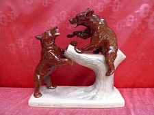 Belle Grande Figurine En Porcelaine__2 Ours__Caisse À Chats__Haida__38cm !