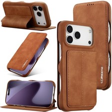 Étui portefeuille cuir pochette cartes pour iPhone 17 16 15 14 Pro Max 13 12 11