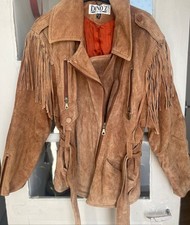 Vintage 80s Veste à franges en cuir - blouson western en Daim 