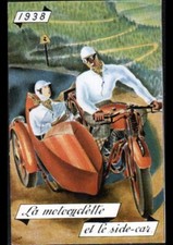 MOTO SIDE CAR TRANSPORT en 1938 ,Publicité ASPIRINE du RHONE Labo SPECIA en 1944