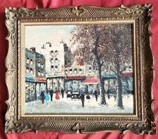 Superbe huile du XX e siècle  " la place du Tertre animée à Montmartre "