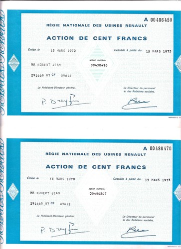 Action 100 francs régie - action,