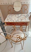 Coiffeuse en fer forgé laqué jaune accompagnée de sa chaise année 70