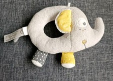 1447?Doudou Hochet Sauthon Babyfan Éléphant Gris Jaune Grelots 