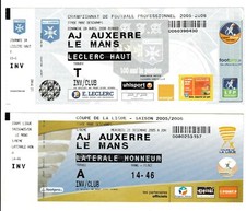 Lot de 2 Tickets de Football AJ AUXERRE vs LE MANS (Championnat et Coupe 05/06)