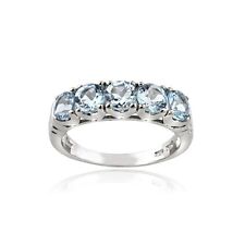 925 Argent Sterling 1.5 CT Topaze Bleu Demi Alliance Bague