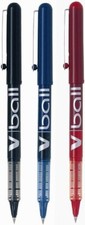 Lot de 3 stylos bille roller PILOT V-Ball 05 , 1 Noir, 1 Bleu, 1 Rouge