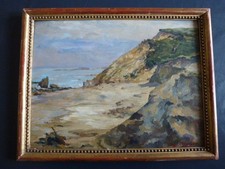 Tableau huile sur carton la côte Basque à Bidart signé LALAGÜE