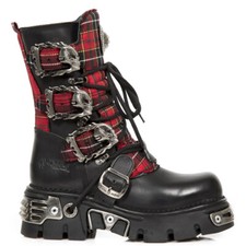 New Rock Bottes 391T-S1 Unisexe Écossais Noir Métallique Plateforme Cuir Goth