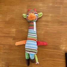 Doudou Peluche Happy Horse Girafe Maille Laine Rayée Multicolore Rouge Vert Bleu