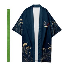 Hommes Rétro Long Kimono Manteau Japonais Ethnique Yukata Peignoir Cardigan Vrac