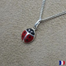 Pendentif Coccinelle Argent 925 Émaux Rouge Noir Bijou Chance + Chaîne Option